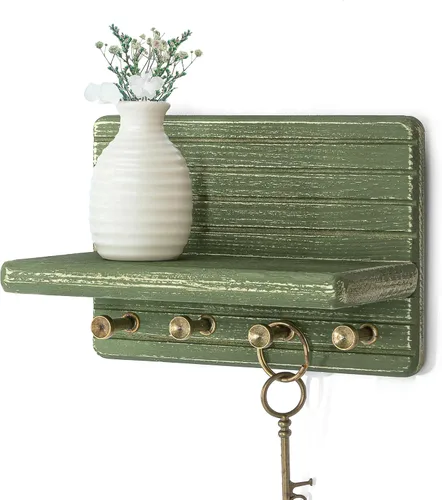 Miniatura 22 de Rebee Vision Soporte de pared de madera de acacia para decoración del hogar, mini llavero de 7 pulgadas para pared con 4 ganchos resistentes