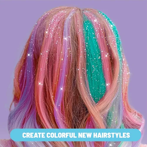 Miniatura 5 de Claire's Kit de peinado de tiza para el cabello y purpurina, juego de 13 piezas de color temporal para el cabello con bolígrafos de tiza lavables