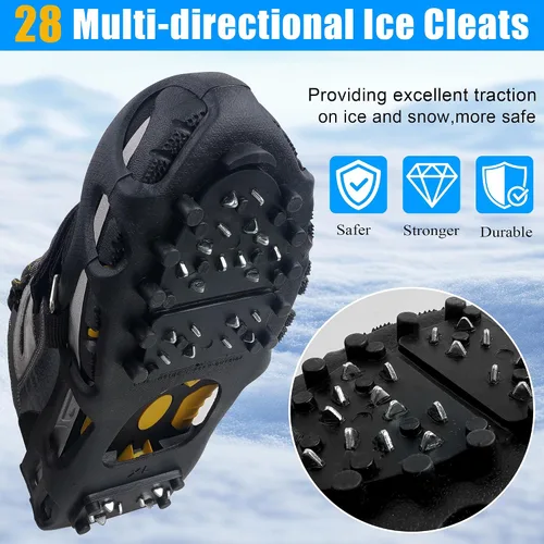 Miniatura 4 de Crampones, tacos de nieve de hielo para zapatos y botas con 28 tacos de acero antideslizantes para caminar sobre nieve y hielo, tacos de hielo