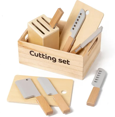Miniatura 11 de Juego de 10 piezas de alimentos de madera de vegetales para cocina de niños, juguetes de corte de alimentos de madera, accesorios de cocina de juego