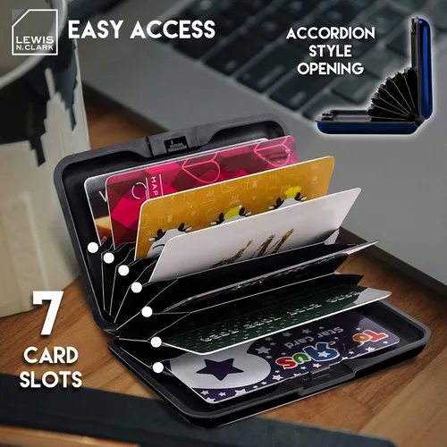Miniatura 3 de Lewis N. Clark Cartera de aluminio RFID, Azul Patchwork, Mini cartera de aluminio RFID, soporte para tarjetas de crédito, funda para tarjetas