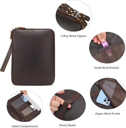 Miniatura 5 de LANNSYNE Bolsa de accesorios de cable de viaje de cuero de grano completo, organizador electrónico, estuche de almacenamiento de doble capa