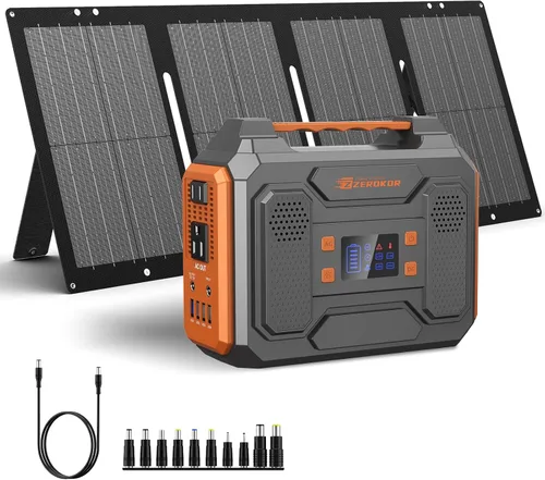 Generador Solar Portátil, Estación de Energía Portátil de 300W con Panel Solar Plegable de 60W, Paquete de Batería de Onda Sinusoidal Pura de 110V