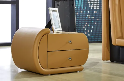 Miniatura 4 de Container Furniture Direct Thompson Collection - Mesita de noche contemporánea tapizada de piel sintética con tiradores de cajón cromados, estándar
