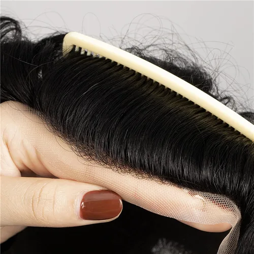 Miniatura 2 de Amiable Toupee para hombres, cabello humano, encaje francés, sistemas de reemplazo de cabello para hombre, suave blanqueado, frontal, aspecto #1