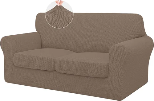 Miniatura 23 de ISSUNTEX - 4 piezas de fundas de sofá de alto estiramiento y espesor, funda suave para sofá con 3 cojines separados, funda elástica de sofá de tela