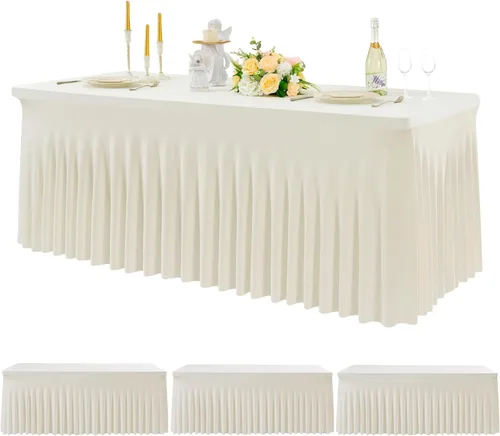 Miniatura 26 de Outpain - 4 paquetes de mantel de elastano de 6 pies para mesas plegables estándar - Mantel de mesa rosa bebé, protector de mesa para fiesta, boda