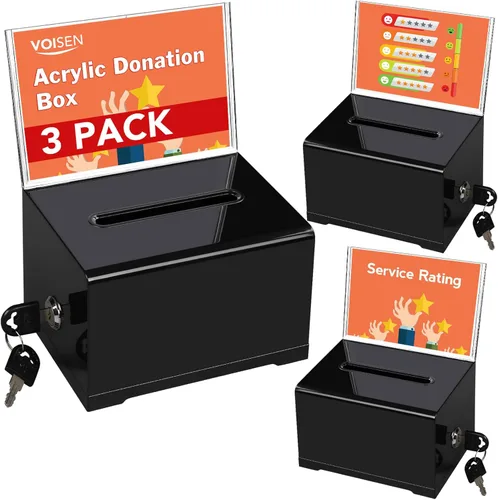 Miniatura 10 de VOISEN Caja de Donación Transparente con Cerradura, Caja de Votación con Soporte para Letreros, Cajas de Sugerencias para Recaudación de Fondos