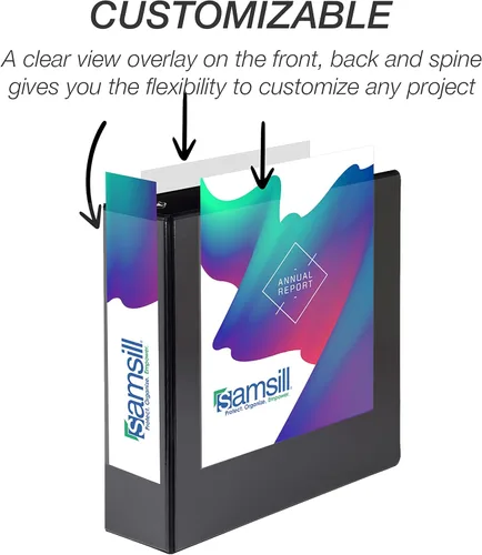 Miniatura 128 de Samsill - Carpeta duradera de 5 pulgadas, fabricada en los Estados Unidos, con anillos en D, transparente y personalizable, color blanco