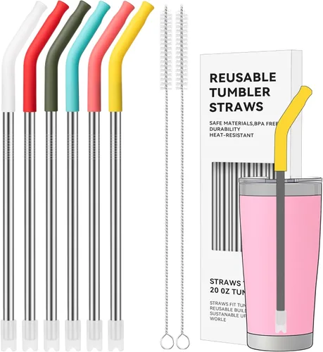 Miniatura 19 de Pajitas de Metal Rectas de 40 oz para Vaso Stanley de 40 oz, 6 Piezas Pajitas de Metal Reutilizables de Acero Inoxidable para Beber con Puntas de 2