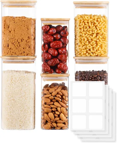 Miniatura 11 de Tarros de vidrio para almacenamiento de alimentos con tapas herméticas, recipientes de despensa de boca ancha, vidrio grueso sin BPA, resistente a