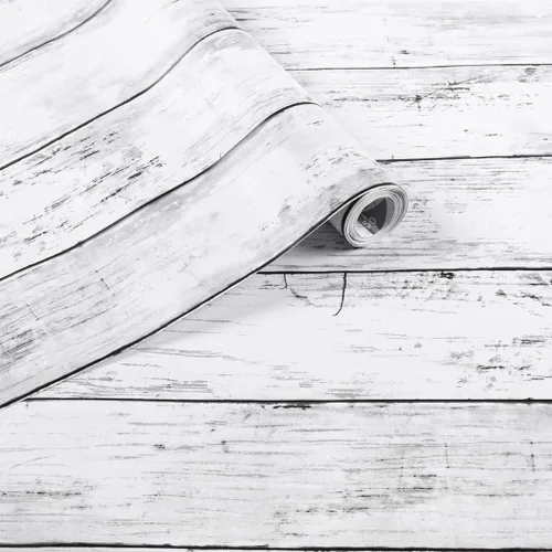 Arthome 17 x 393 pulgadas Papel tapiz blanco gris, adhesivo de pelar y pegar, papel de contacto de madera, autoadhesivo, fácil de limpiar, película