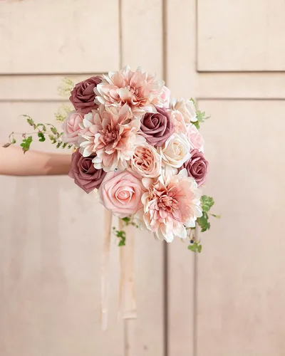 Miniatura 33 de FACINOC Ramos de Rosas Artificiales Naranjas, Juego de Caja de Flores Artificiales con Tallos para DIY, Bodas, Despedidas de Soltera, Decoraciones