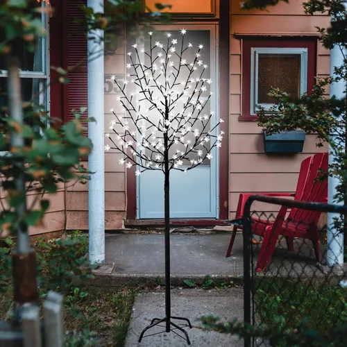 Miniatura 9 de FUCHSUN - Luz solar de árbol de cerezo de 6 pies, 200 luces LED iluminadas para árbol de jardín al aire libre, luces de camino para patio, boda