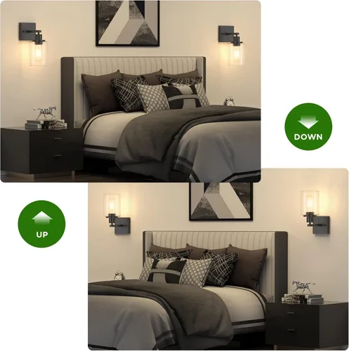 Miniatura 5 de Licperron Juego de dos apliques de pared negros para tocador, modernos apliques de iluminación de pared con pantalla de vidrio transparente