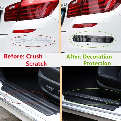 Miniatura 6 de Protector universal de fibra de carbono para puerta de automóvil, adhesivo flexible y autoadhesivo para umbral de puerta de auto, SUV, camión, Negro