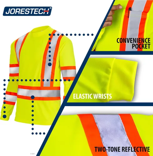 Miniatura 5 de JORESTECH Camisa de trabajo de seguridad negra de manga larga - Alta visibilidad dos tonos amarillo/lime - ANSI/ISEA