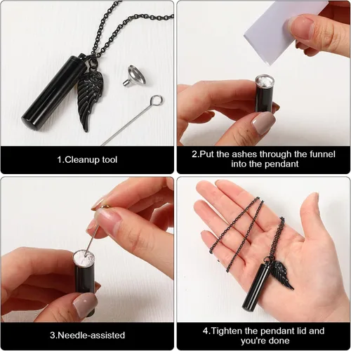 Miniatura 4 de Collar de urna para cenizas, joyería de cremación cilíndrica con dije de ala de ángel, recuerdo conmemorativo, recuerdo para mujeres y hombres