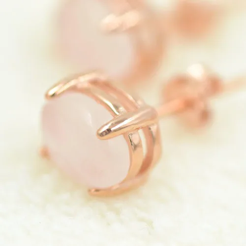 Miniatura 6 de Aretes de cuarzo rosa en plata de ley y baño de oro rosa de 14 quilates, Plata de ley