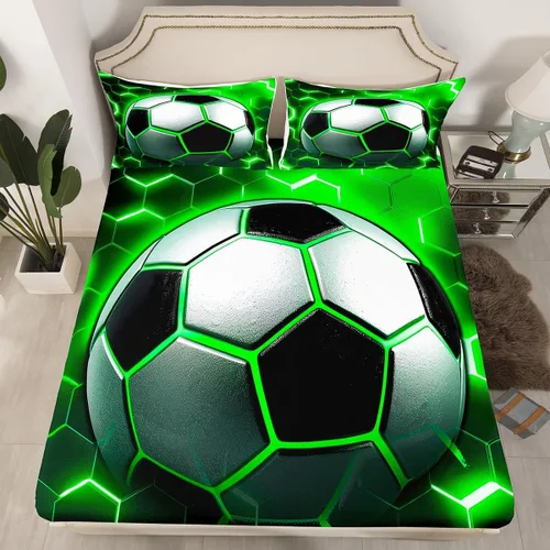 Erosebridal Sábana bajera ajustable con estampado de fútbol, tamaño individual, para niños y niñas, juego de ropa de cama de juegos de pelota, funda