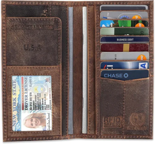 Miniatura 2 de F&L CLASSIC Billetera de piel auténtica con aspecto vintage RFID para hombre, cuero, Classic