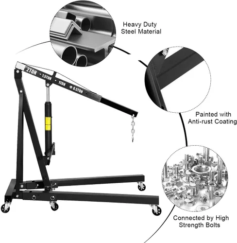 Miniatura 6 de Goplus - Grúa plegable para motor con capacidad para 2 toneladas, plataforma elevadora, para taller, de acero resistente y 6 ruedas de hierro