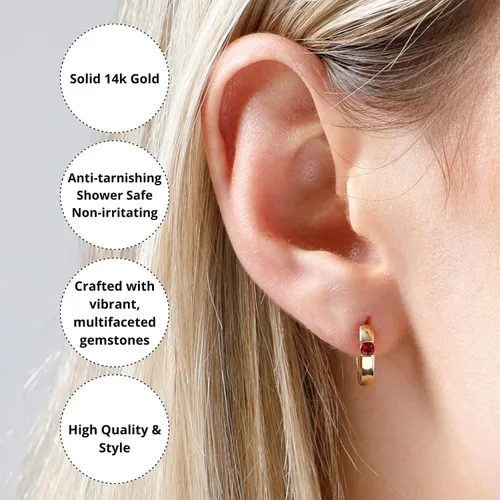 Miniatura 5 de MAX + STONE - Aretes de aro redondos pequeños de oro blanco o amarillo de 14 quilates para mujer con juego de canal y piedra natal de 0.039