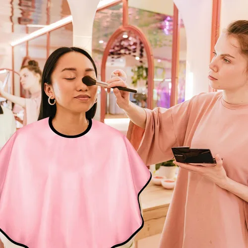 Miniatura 3 de KALIONE 3 capas de maquillaje para clientes, baberos de salón de belleza, bata corta para clientes, delantal ligero para barba, tinte para cabello