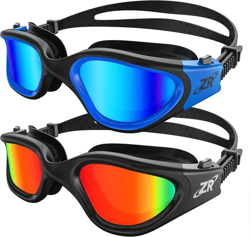 ZIONOR Gafas de natación, 2 paquetes de gafas de natación polarizadas G1 para adultos, hombres y mujeres Polarizado azul y negro rojo