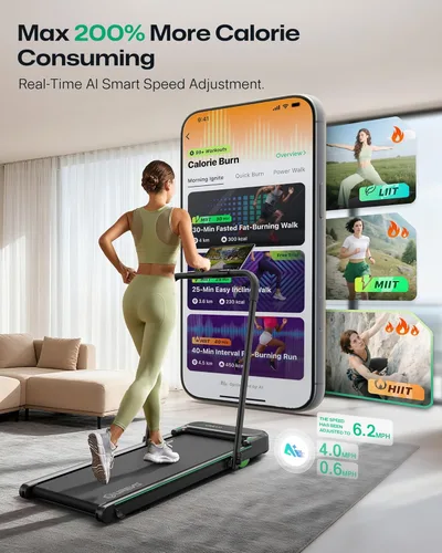 Miniatura 2 de UREVO Strol 2E Smart 2-in-1 Folding Treadmill, Compact Walking Pad with Safety Handle, Plug and Play, Standing Desk Treadmill with Dual LED Display