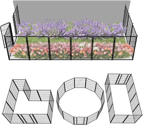 Miniatura 86 de FXW - Valla de jardín metálica y resistente para exteriores, barrera para perros y conejos, fácil instalación, negro, 24 pulgadas de alto x 29.6