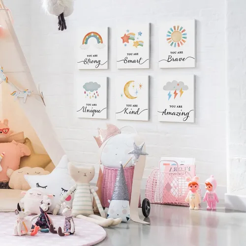 Miniatura 5 de HPNIUB Impresión artística colorida del arco iris, juego de 6 piezas (8 x 10 pulgadas), póster de lienzo de dibujos animados para niños, pintura