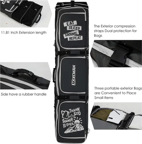 Miniatura 4 de XCMAN Bolsa de snowboard con ruedas de 63 a 75 pulgadas de longitud ajustable para botas de snowboard de viaje aéreo