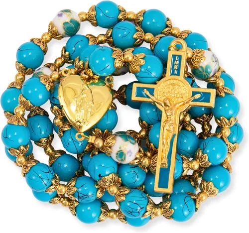 Miniatura 8 de Nazareth Store Saint Benedict 10mm Glass Rosary Beads Catholic Necklace Flowers Mystery Bead Miraculous Medal Locket Cross Prayer Rosarios Catolicos