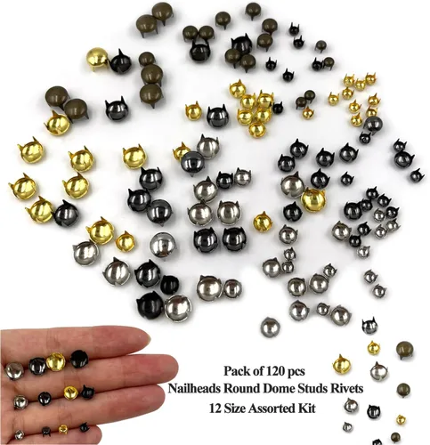 Miniatura 5 de Honigo 120 piezas Tachuelas Redondas con Cúpula Metálicas Remaches de Color Mixto Latón Sólido 4/6/8mm 4 Puntas Picos Clavos para Artesanía de Cuero