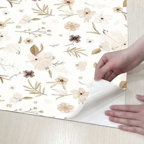 Miniatura 7 de HueBurst Papel Tapiz Blanco Cálido de 17.3"x118" Pulgadas Despegar y Pegar, Papel Tapiz Floral de Otoño y Hojas, Papel de Contacto Autoadhesivo
