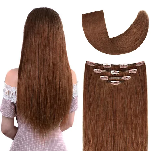 Miniatura 47 de Extensiones de cabello humano Remy de 12 pulgadas con clip para mujer, extensiones de cabello humano sedoso y liso, 1.76 onzas, 4 piezas