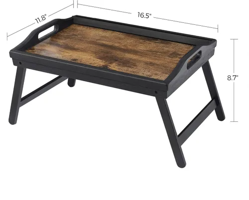 Miniatura 4 de SONGMICS Mesa de cama con patas plegables de bambú, bandeja de desayuno para sofá, bandeja de servir con ranura para tableta de teléfono, marrón
