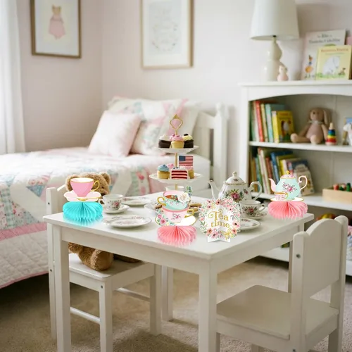 Miniatura 6 de 12 piezas de decoración de fiesta de té, tetera floral, centros de mesa de panal de abeja, decoración de mesa de fiesta de té para princesa