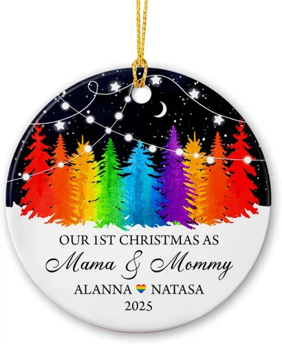 Miniatura 13 de All for Love - Adorno de cerámica LGBT arcoíris para Navidad 2025, adorno de Navidad personalizado para parejas, orgullo gay/lesbiano, adorno