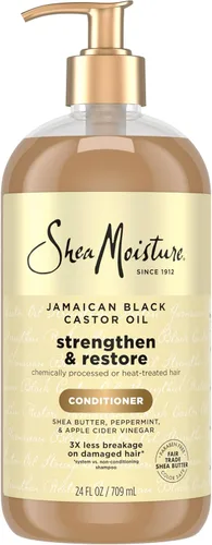 SheaMoisture Acondicionador fortalecedor y restaurador de aceite de ricino negro de Jamaica para cabello dañado, sin parabenos, 24 onzas