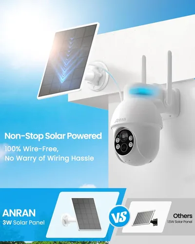 Miniatura 3 de ANRAN Cámara de seguridad solar 2K inalámbrica para exteriores, paquete de 2 cámaras WiFi alimentadas por batería con PTZ de 360° para seguridad
