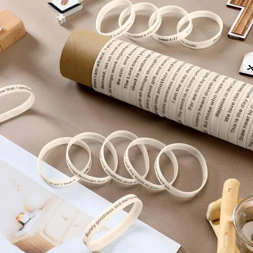 Miniatura 28 de Estune 120 pulseras de versículos de la Biblia, con cita motivacional, pulseras de goma, pulseras de silicona religiosas, pulseras de silicona