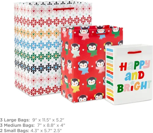 Miniatura 3 de Hallmark - Surtido de bolsas de regalo de Navidad (8 bolsas: 2 pequeñas de 5 pulgadas, 3 medianas de 8 pulgadas, 3 grandes de 11 pulgadas) Rosa