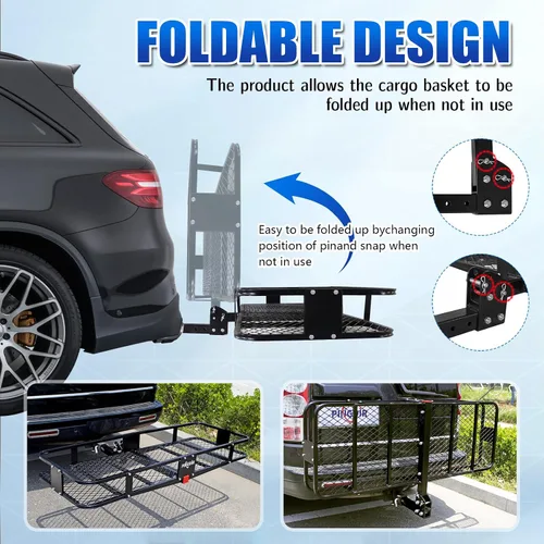 Miniatura 3 de PINGDIR Portaequipajes Plegable para Enganche de Remolque Cesta Rack de Carga 60"*21.5"*6" Capacidad de Peso de Transporte de 500 Libras, Bolsa