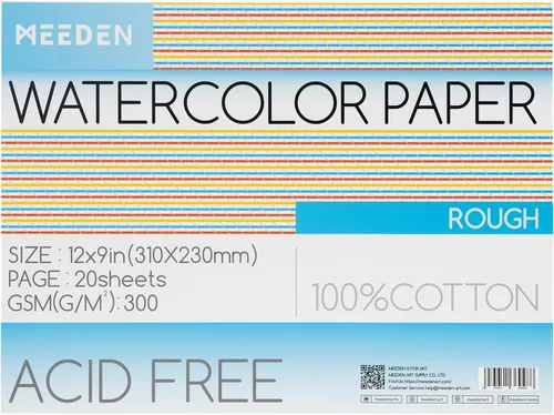 Miniatura 10 de Bloque de papel para acuarela MEEDEN, papel de acuarela 100% algodón de 20 hojas, 140 lb/300 gsm, papel de arte sin ácidos para acuarela, gouache