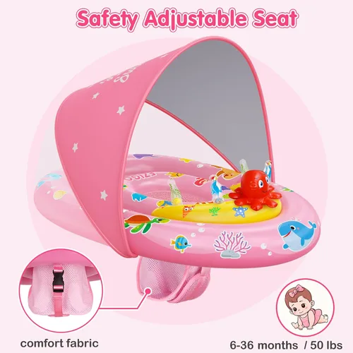 Miniatura 4 de EZIGO Baby Pool Float with Canopy UPF50+ Sun Protection, Inflatable Kids Pool Floats with Ocean Animal Toys for Baby 6-36 Months, Infant Swimming