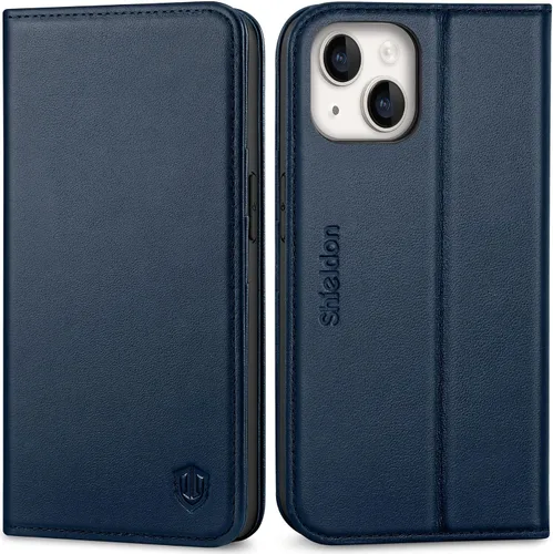Miniatura 11 de SHIELDON Funda para iPhone 14 de 6.1", Funda tipo cartera de cuero genuino [Cierre magnético] [Ranuras para tarjetas con bloqueo RFID] [Soporte]