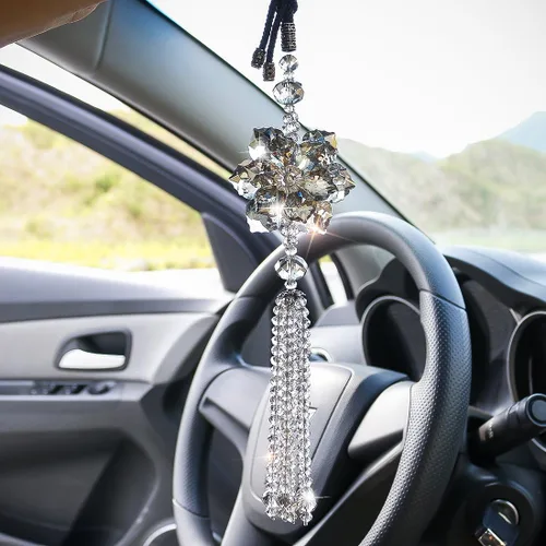 Miniatura 2 de H&D HYALINE & DORA Colgante de cristal de hoja de arce de 11.8 pulgadas para espejo retrovisor colgante de la suerte, accesorios de decoración