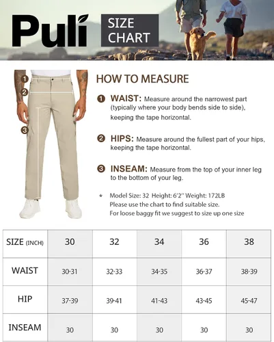 Miniatura 7 de PULI Pantalones de senderismo elásticos para hombre con 5 bolsillos, impermeables, ajustados, para golf, casual, viajes, trabajo, para hombre